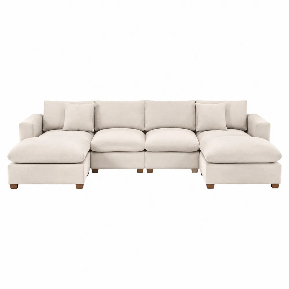 Divano modulare a U con doppia chaise longue 5 posti tessuto poliestere beige struttura in legno multistrato 320 cm 160 cm 85 cm