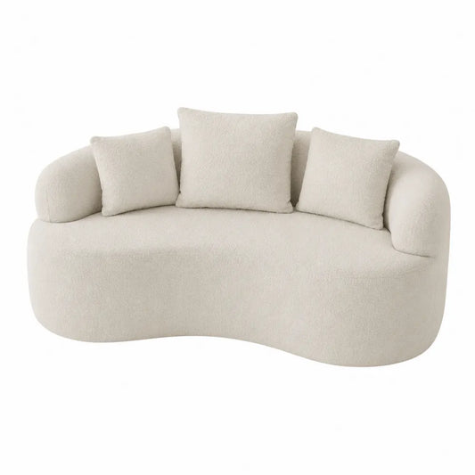 divano curvo 3 posti rivestimento tessuto bouclé crema struttura in legno multistrato 230 cm