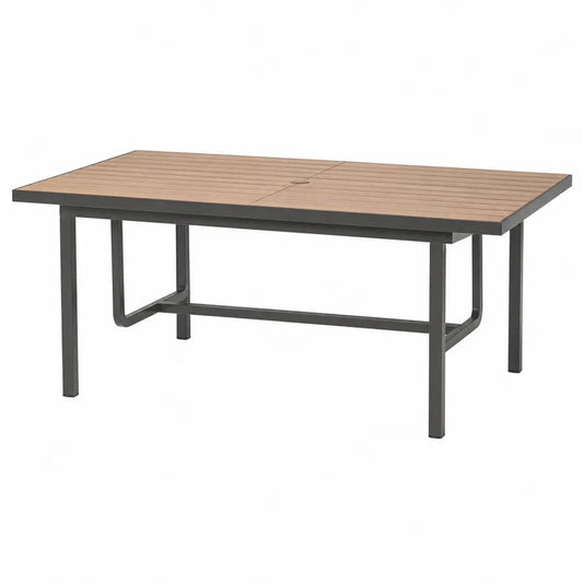 Tavolo da esterno rettangolare piano in legno composito a doghe struttura in acciaio verniciato nero marrone nero 180 cm 90 cm 75 cm