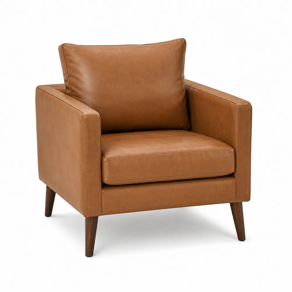 poltrona imbottita con braccioli in similpelle PU marrone gambe in legno massello 75 cm x 78 cm x 82 cm