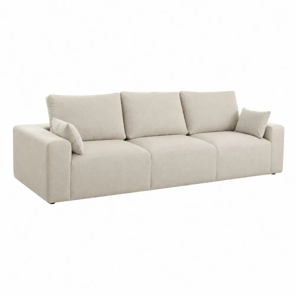 Divano 3 posti imbottito tessuto poliestere colore crema struttura in legno multistrato 220 x 90 x 85 cm