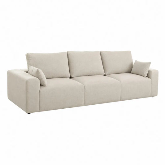 Divano 3 posti imbottito tessuto poliestere colore crema struttura in legno multistrato 220 x 90 x 85 cm