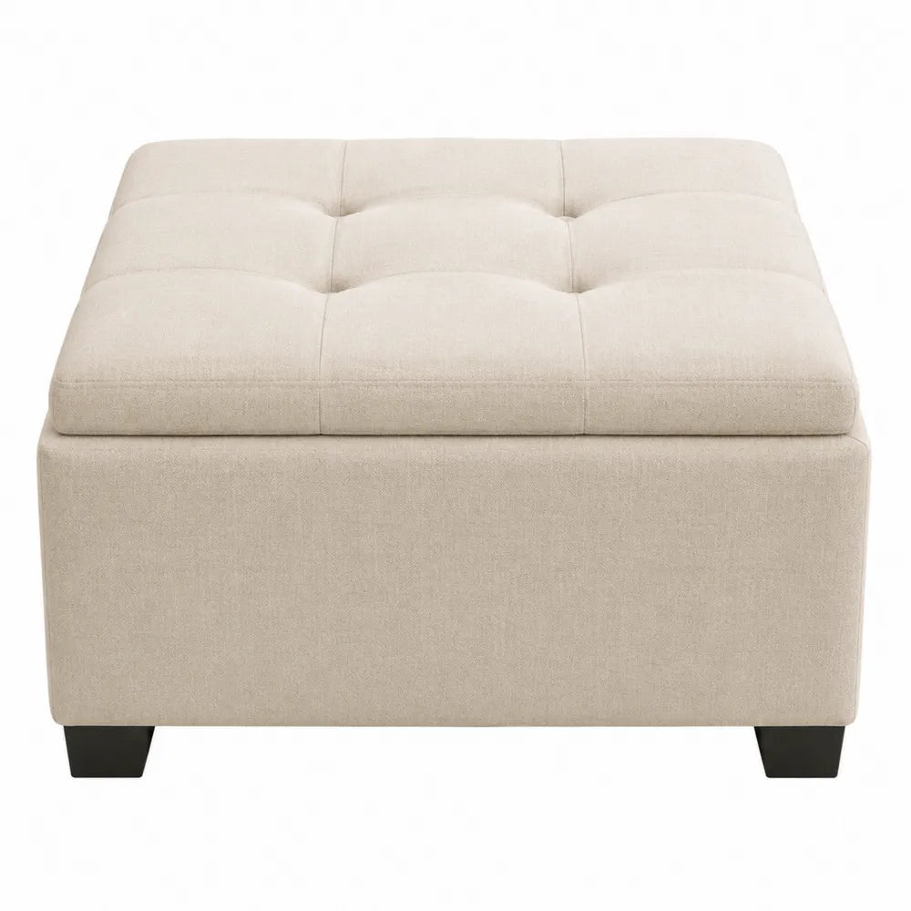 Pouf quadrato imbottito in tessuto poliestere beige struttura in legno multistrato 70 cm 70 cm 42 cm poggiapiedi