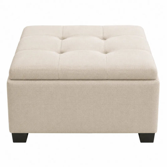 Pouf quadrato imbottito in tessuto poliestere beige struttura in legno multistrato 70 cm 70 cm 42 cm poggiapiedi