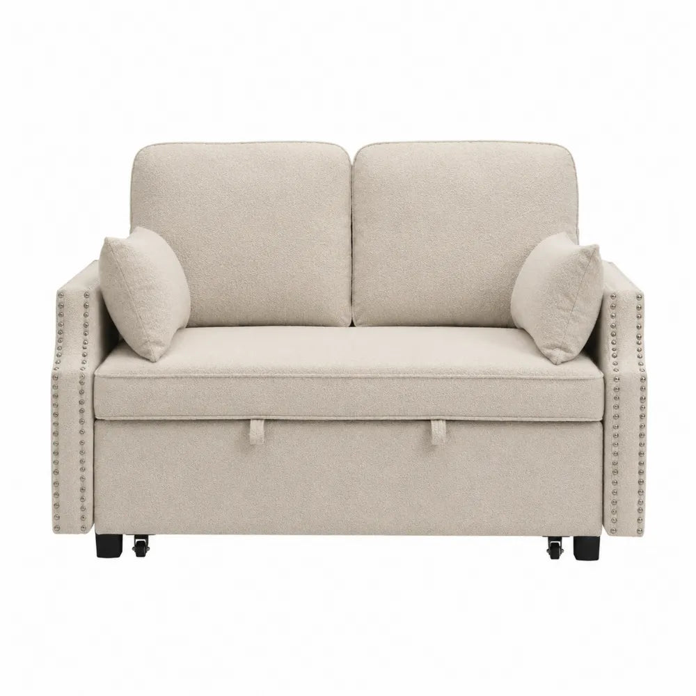 Divano letto estraibile 3 posti con contenitore tessuto poliestere beige struttura in legno multistrato 210 cm 95 cm 85 cm