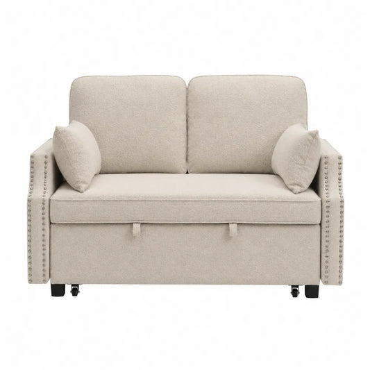 Divano letto estraibile 3 posti con contenitore tessuto poliestere beige struttura in legno multistrato 210 cm 95 cm 85 cm