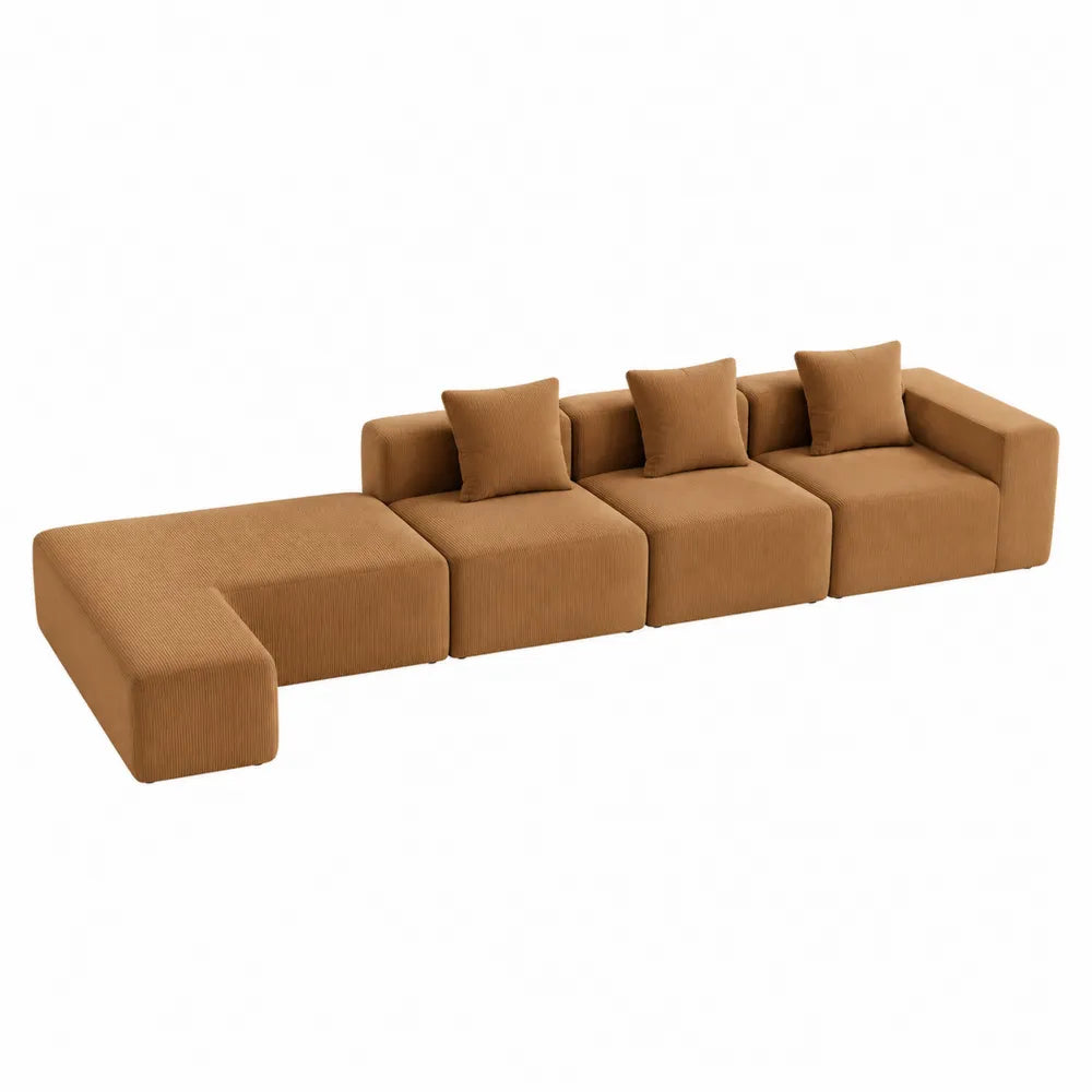 divano modulare a L con chaise longue rivestimento tessuto effetto velluto a coste arancione struttura in legno multistrato 300 cm x 165 cm x 85 cm