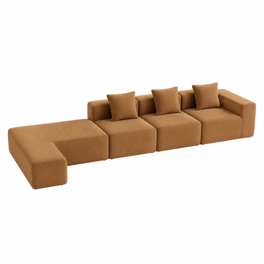 divano modulare a L con chaise longue rivestimento tessuto effetto velluto a coste arancione struttura in legno multistrato 300 cm x 165 cm x 85 cm