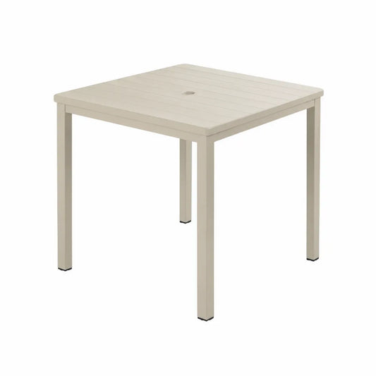 Tavolo da esterno quadrato 80 x 80 x 74 cm in plastica PP beige con foro per ombrellone