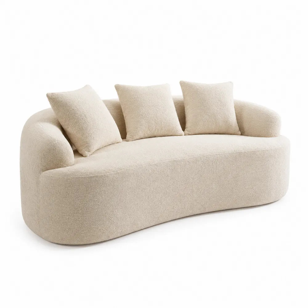 Divano curvo 3 posti tessuto poliestere effetto bouclé beige struttura in legno multistrato 230 x 100 x 75 cm